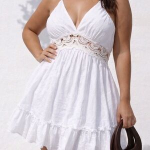 Streetwear Society White Dress - Size L flowy sexy summer vacation vibes v neck